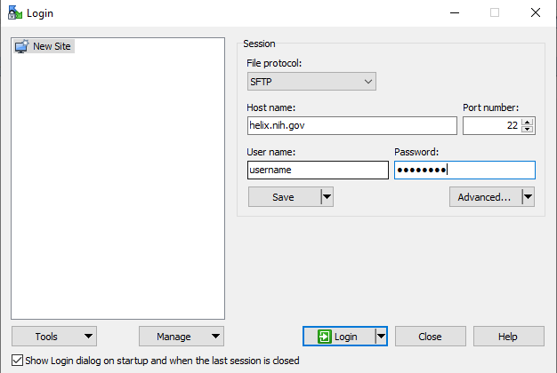 WinSCP Login Screen